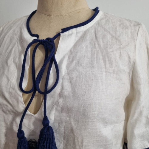 Linen dress Aggel Knitwear used, size S, knitted trim with tassels