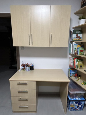 Desk with shelves, cabinets and bookcase