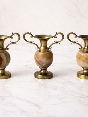 Decorative amphorae set of 3 from brass and onyx like new