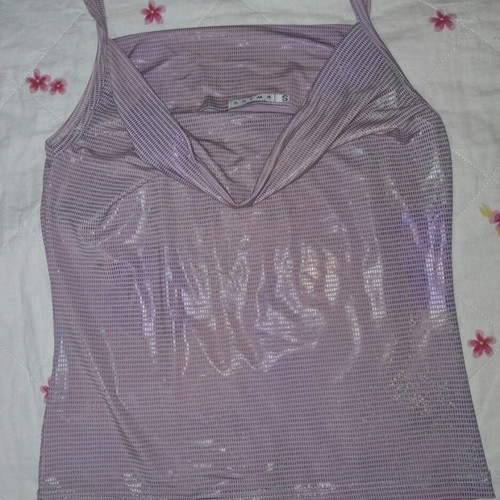 Lilac Metallic Top with Draped Neckline size S-M like new