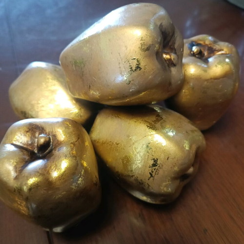 Ceramic decorative fruits gold color set of six like new