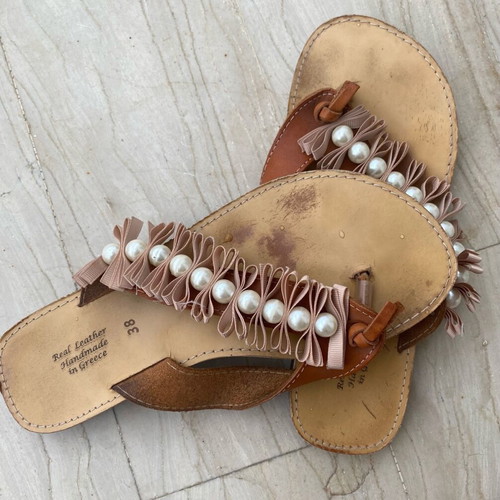 Handmade leather slippers used, size 38