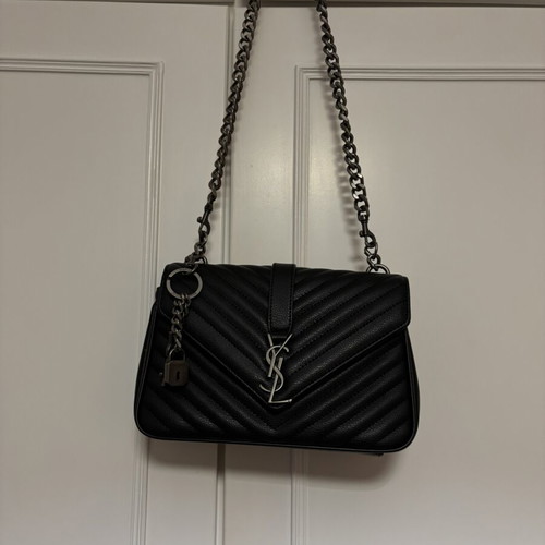 YSL College bag with long chain strap, black