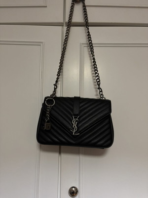 YSL College bag with long chain strap, black