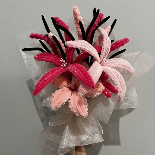 Bouquet with various pipe cleaner flowers new