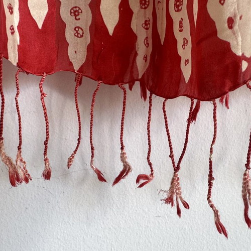 Alexi Andriotti silk scarf like new, red and ecru ethnic pattern