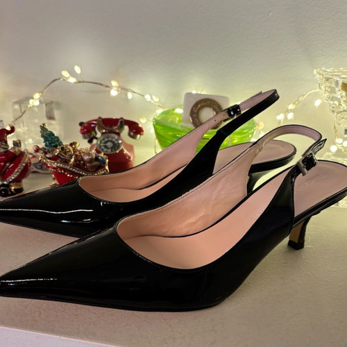 Luca Valentini Slingback shoes new, size 38, black patent leather