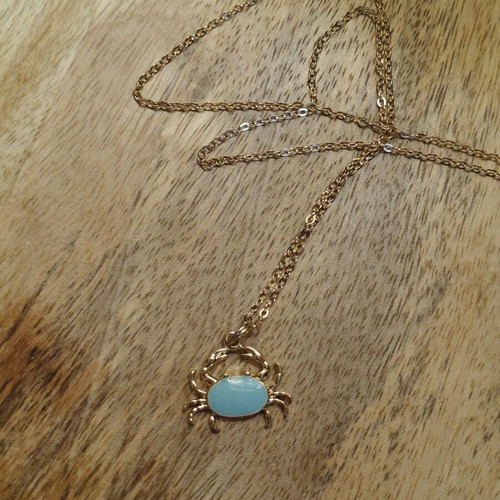 Crab necklace with turquoise enamel new
