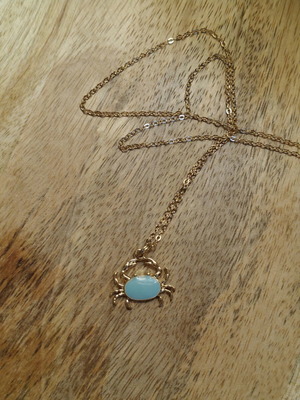 Crab necklace with turquoise enamel new
