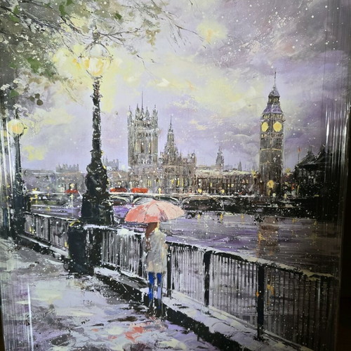 Mixed media artwork new, snowy night in London
