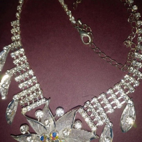 Flower necklace and bracelet set silver faux bijou new