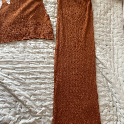 Vassia Kostara set like new knitted long skirt and cropped top brown orange