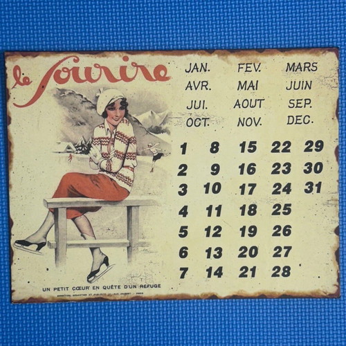 Vintage French Wall Calendar Metal Tin Sign like new