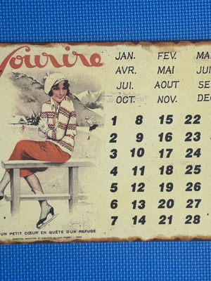 Vintage French Wall Calendar Metal Tin Sign like new