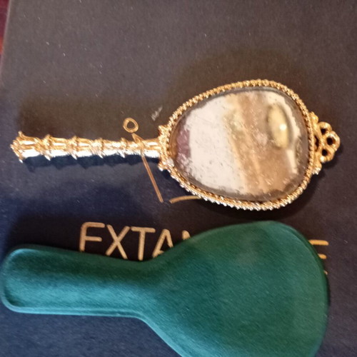 Brudgino vintage hand mirror used, 13 inches, velvet handle