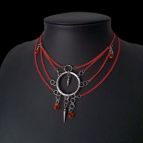Layered Necklace new with red chains and stainless steel accents