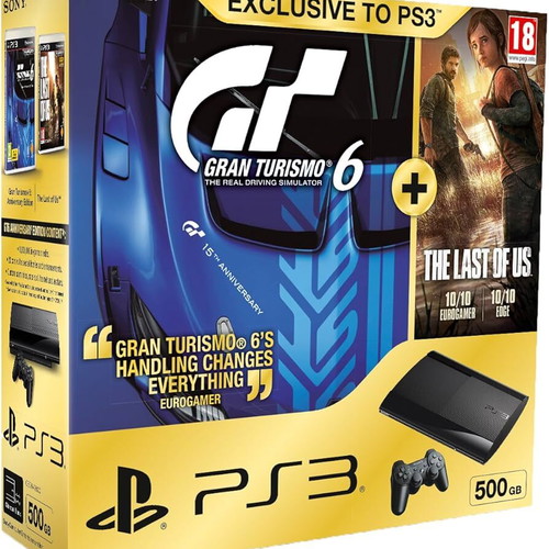 Sony Playstation 3 Super Slim console 500GB used with Gran Turismo 6 and The Last Of Us