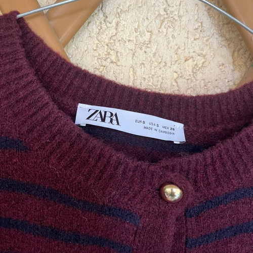 Zara wool women's cardigan like new, size S, blue-bordeaux