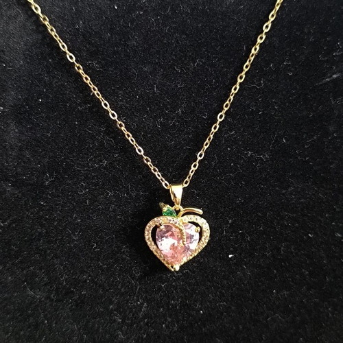 Heart-Peach Necklace with Pink Crystal Stainless Steel new