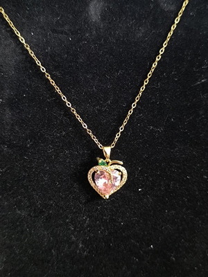 Heart-Peach Necklace with Pink Crystal Stainless Steel new