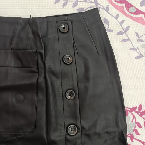 Stradivarius Black Midi Leather-Look Skirt Size XS 34 Like New