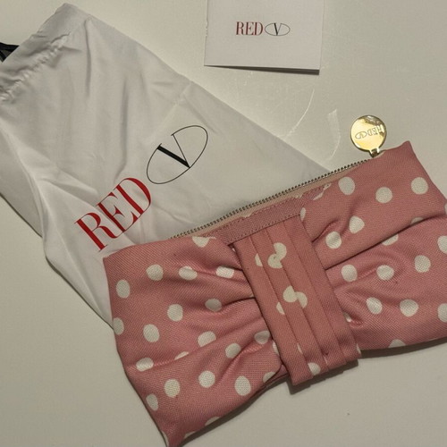 Red Valentino pink polkadot clutch bow like new