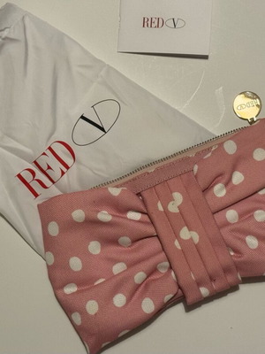 Red Valentino pink polkadot clutch bow like new