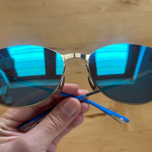 Byblos sunglasses used with metal frame and blue mirror lenses