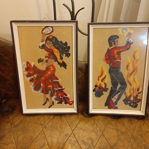 Vintage handmade cross-stitch embroidery like new