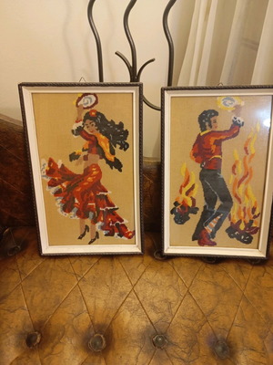 Vintage handmade cross-stitch embroidery like new