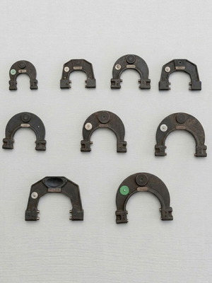 Vintage measuring calipers used, set of 9, industrial tools