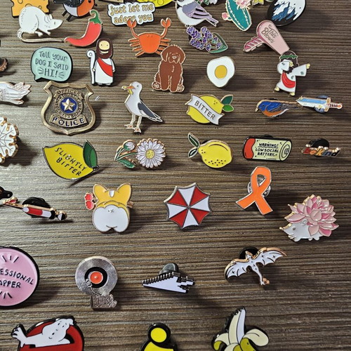 Pins with various colorful designs