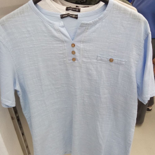 Men's Linen Shirt with Buttons Made In Italia, New, Turquoise