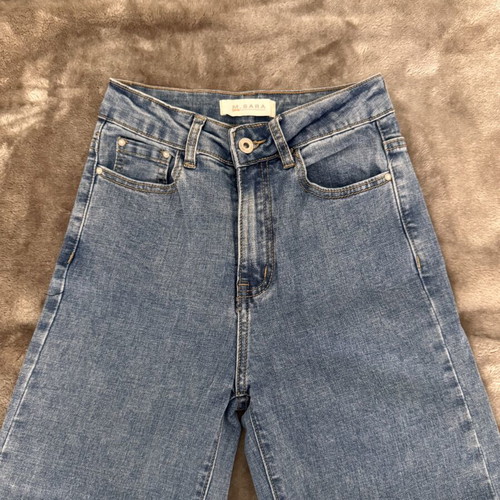 High Waist Denim Jeans, light wash, cropped, straight leg