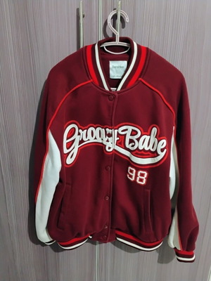 Bershka Varsity Jacket M Burgundy White like new