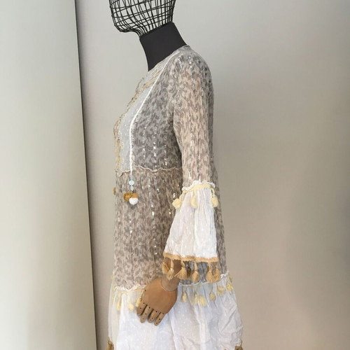 Boho dress tunic with rich embroidery and tassels like new
