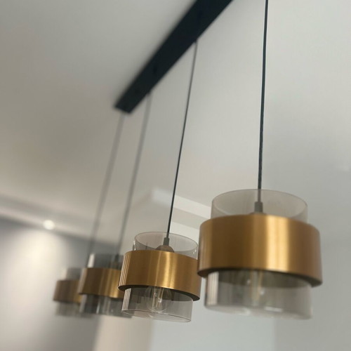 Nova Luce ceiling light set like new with smoked glass and gold