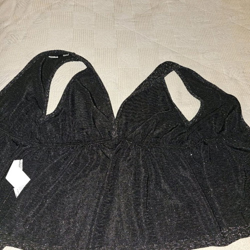 Pullbear women's medium blouse like new, black with silver thread