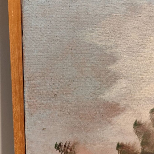 Oil painting on canvas used with traditional Greek scene