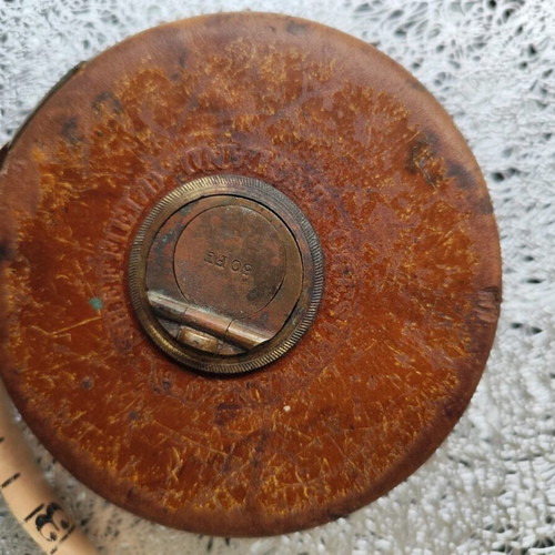 Vintage leather and brass engineer cognac tape measure James Chesterman & Co. used