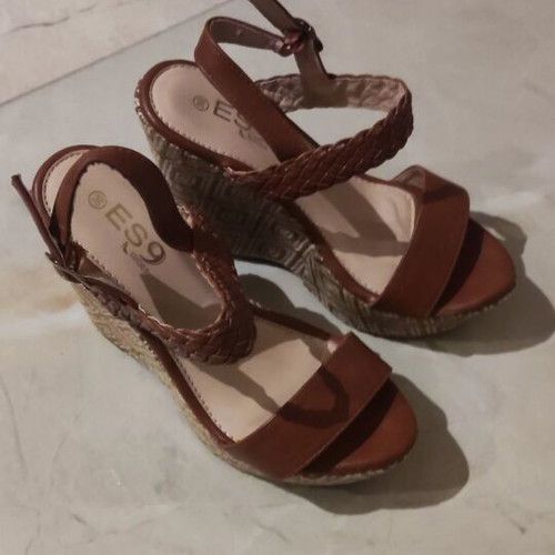 Women's platform sandals size 36 used, beige and brown, 12 cm heel
