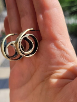 Bronze earrings, partially handmade, gold tone