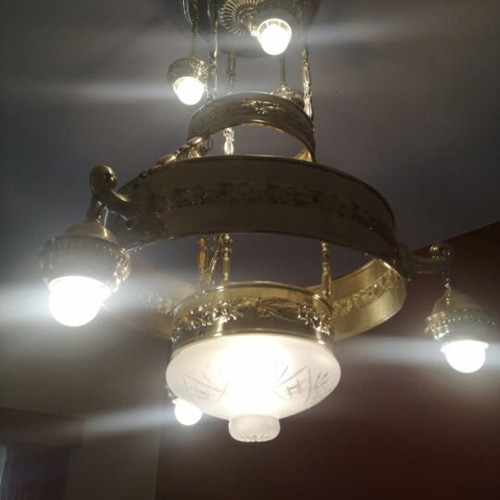 Art Nouveau brass chandelier 1900-1920 from Austria like new, 7 lights, 60 cm