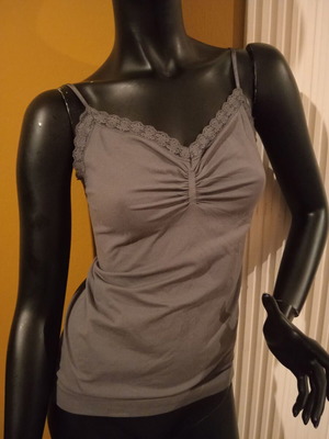 Miss Etam sleeveless top XL with adjustable straps and elastic lace, grey