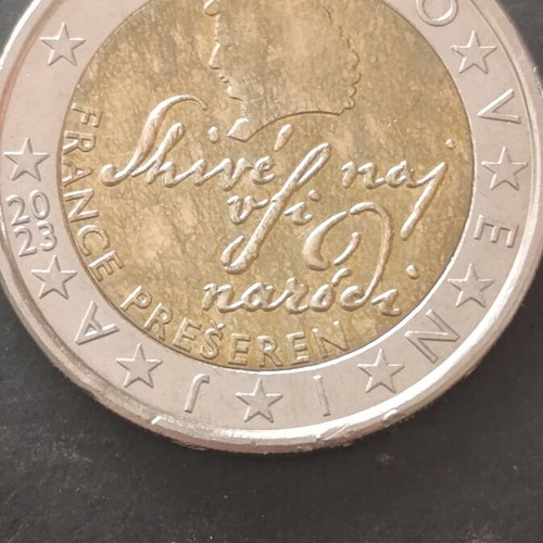 Slovenian 2 Euro Coin used with France Prešeren design