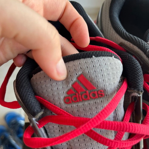 Adidas grey athletic shoes with red details, size 43 1/3