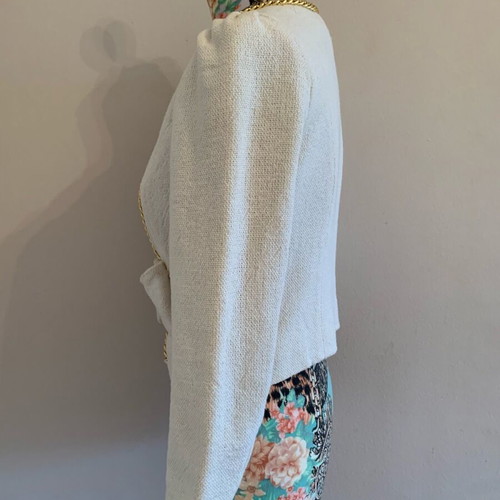 Unique handmade jacket like new, beige with gold chain and bow