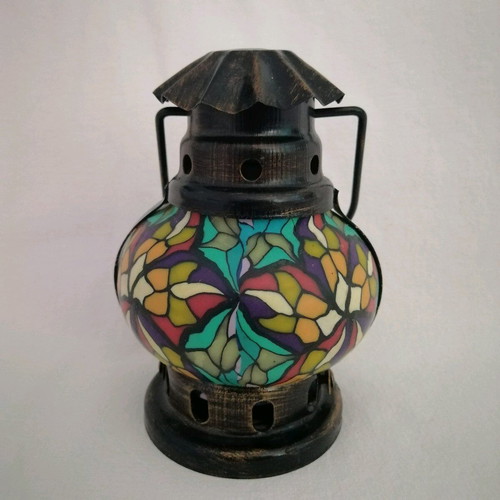 Brass hanging lantern vintage with mosaic designs like new