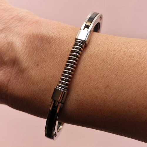 Men's steel handcuff bracelet like new, black and silver