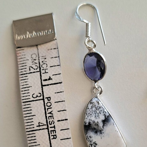 Earrings with semi-precious opal and dendritic stones, new
